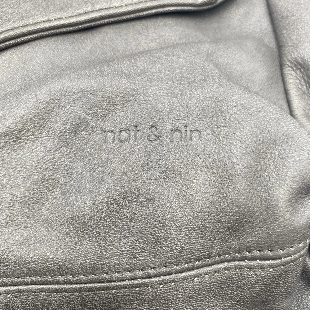 Nat & Nin Gray Shoulder Bag Purse Premium Leather Hobo Boho‎ with Dust Bag